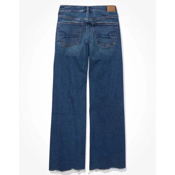 American Eagle AE Sz 10R Low Rise Baggy Wide Leg Stretch Jean Women Distressed - Image 4