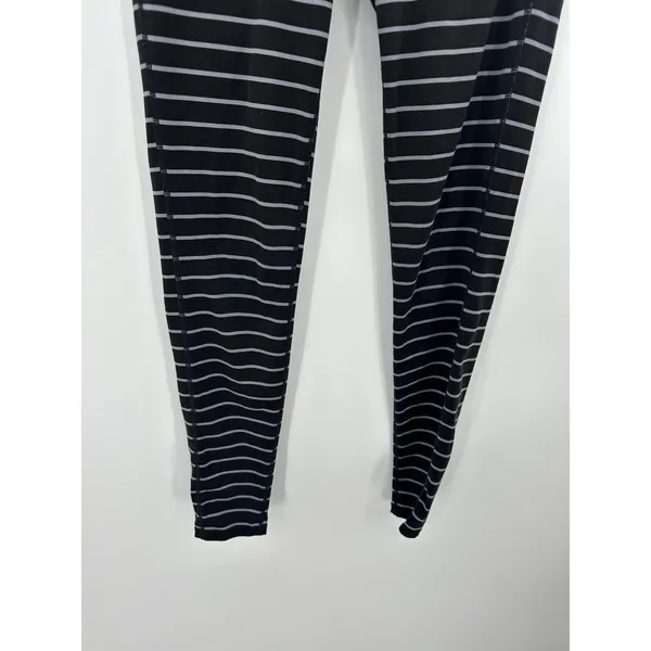 Athleta Womens Black Gray‎ Striped Polyester Spandex Full Length Leggings Small - Image 3