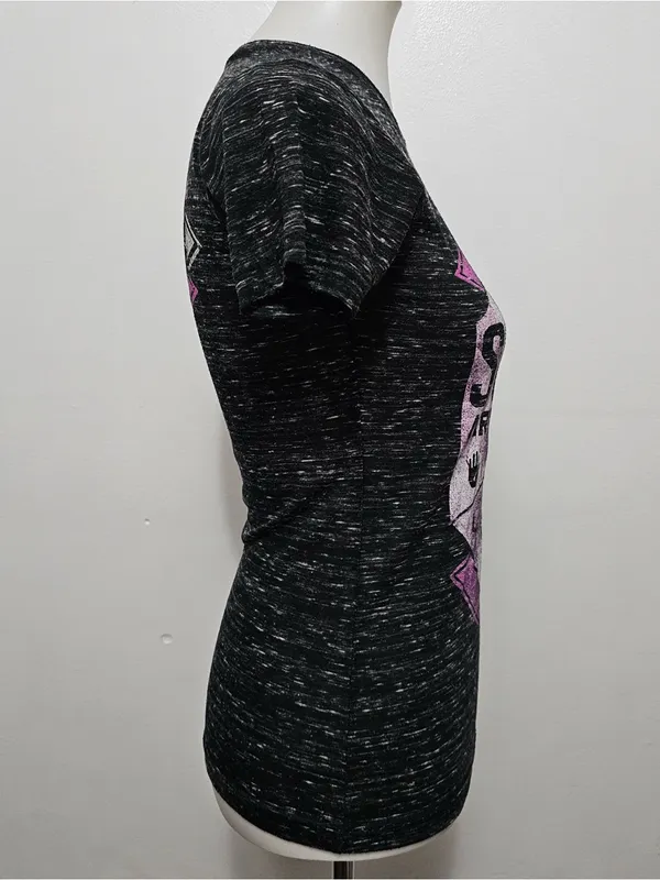 Buckle Society Graphic Tee Small Black Pink Burnout Fitted Y2K Grunge Streetwear - Image 4