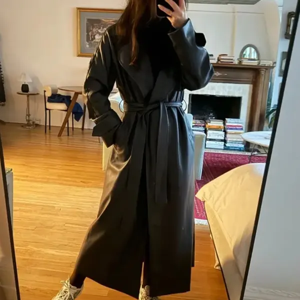 Jason Wu Navy Blue Faux Leather Trench Coat XS Double Breasted Designer $515 - Image 7