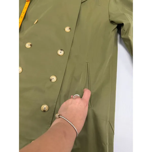 Army Green Double Breasted Trench Coat Longline Jacket H9B641 Size M - Image 7