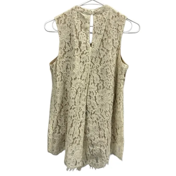 Rose + Olive Cream Sleeveless High Neck Lace Overlay Keyhole Back Top Blouse S - Image 8