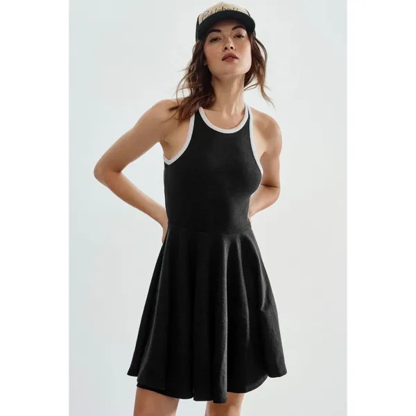 Daily Practice Anthropologie Cutout Fit and‎ Flare Dress Small Black Ribbed Knit - Image 9