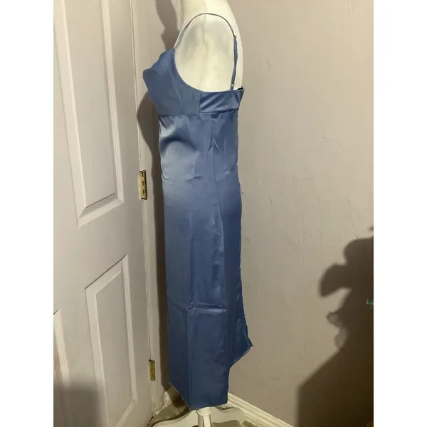 WeWoreWhat Cowl MIDI Sleeveless Satin Charmeuse Slate Blue Dress 0 - Image 5