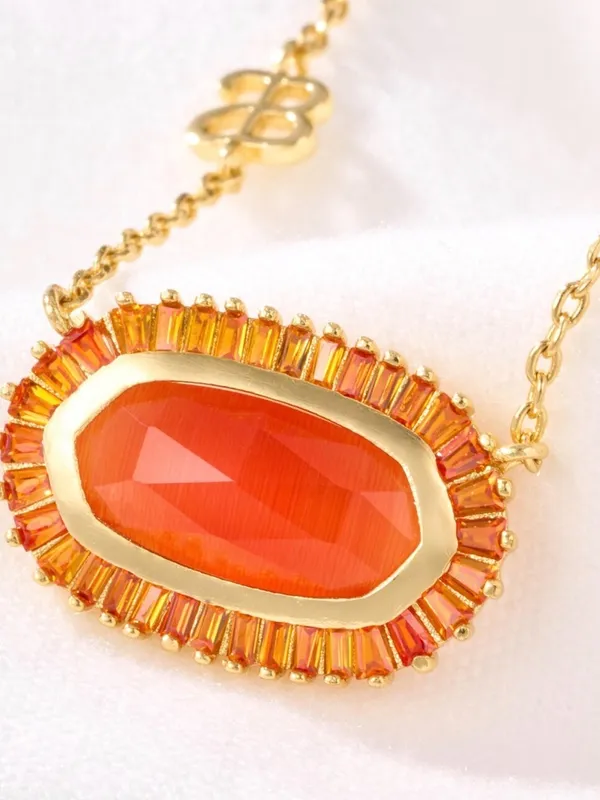 Kendra Scott Ellie Baguette Stud Earring & Matching AB Fiery Coral Necklace - Image 4