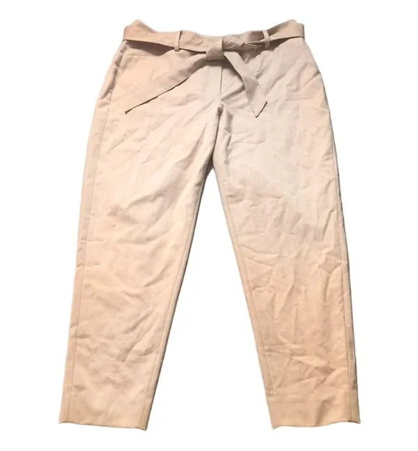 White House Black Market Tan Taper Ankle Belted Pants Size 8R - Image 2