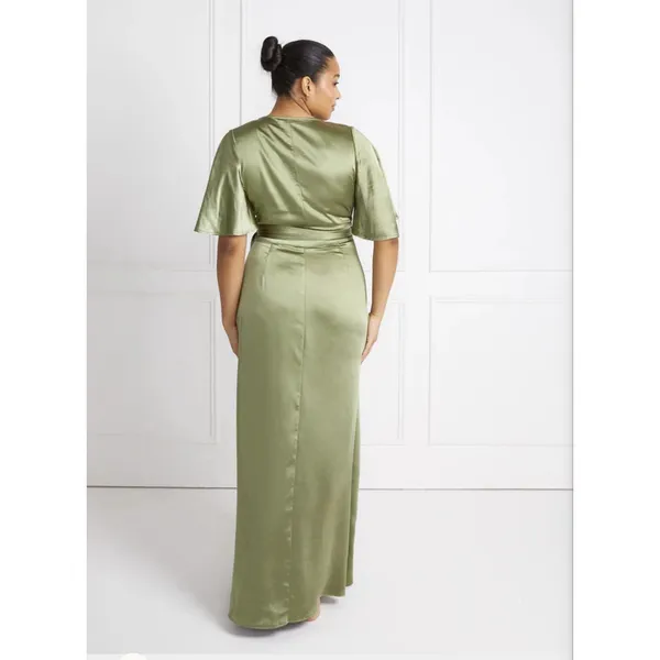 Six Stories Sage Green Satin Wrap Maxi Dress Women UK 22 Flutter Sleeve NWT $199 - Image 2