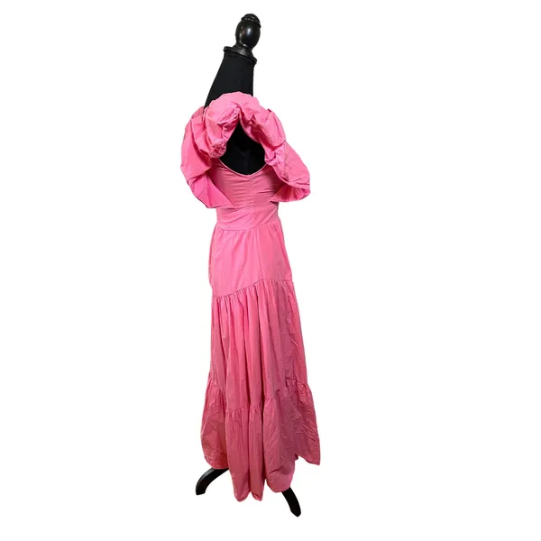 Mika & Gala Pink Cotton Ruffle Puff Sleeve Tiered Maxi Dress SZ 6 resort preppy - Image 3