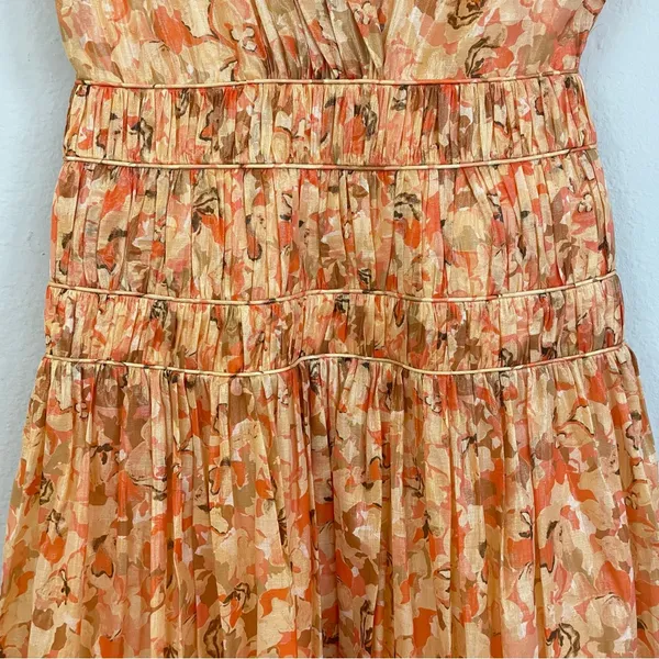 NWT Acler Bicknell Shirred Printed Metallic-Cotton‎ Maxi Dress Size 4 - Image 6