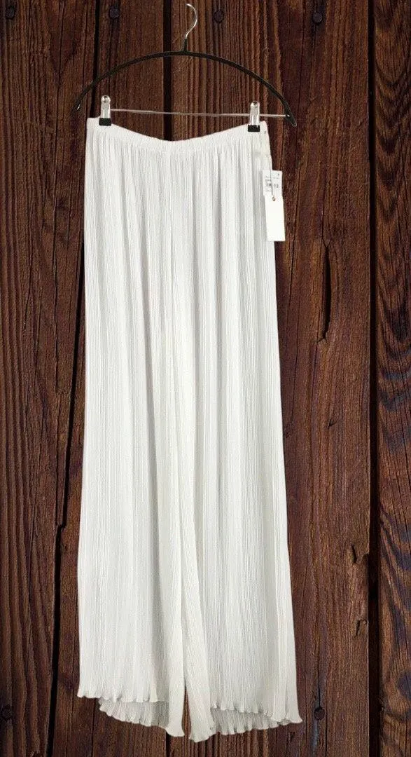 Good American White Plisse Georgette Wide Leg Pleated Pants 3/4 (US L/Xl) NWT - Image 7