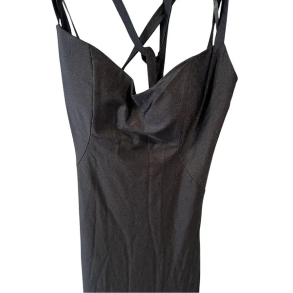 La Femme Lace‎ Up Back Jersey Mermaid Gown Black 8 - Image 5