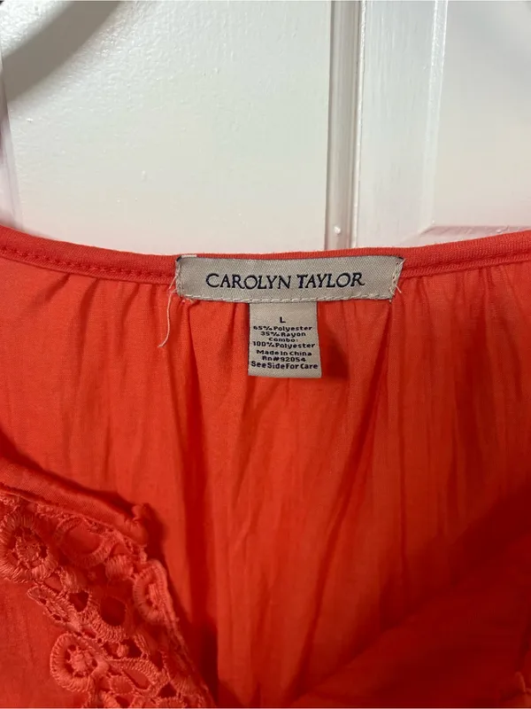 Carolyn Taylor Coral-Red Crochet Trim Tunic Top - Image 2