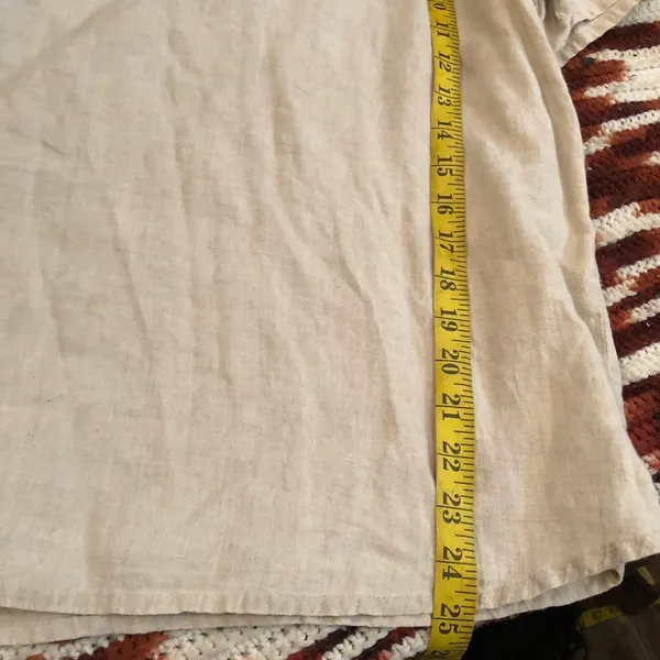 FLAX Jeanne Engelhart Woven Linen Short Sleeve Boho Tunic Shirt Top Blouse Lagenlook Cream Beige - S #cottagecore #hippie #bohemian #indie #hipster Measurement in pics - Image 5