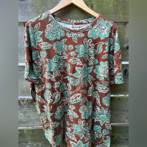 Free People We the Free Nina‎ Floral Printed Tee Brown Green - Image 3