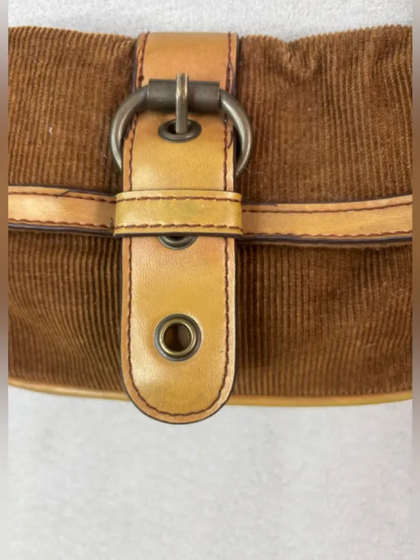 Levi's Brown Corduroy Mini Buckle Bag with Tan Trim - Image 4