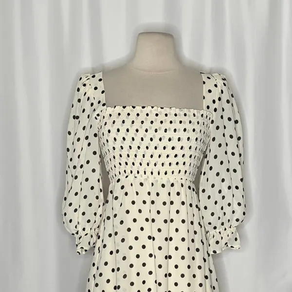 REFORMATION Zaria Dress Portofino Polka Dot Black White Smocked Mini Dress XS - Image 3