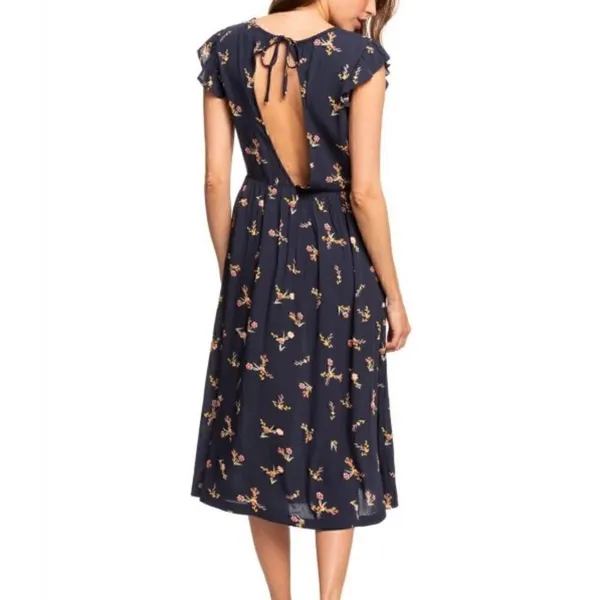 Roxy Rush Minute Short Sleeve Midi Dress Navy Floral Size Small - Image 12