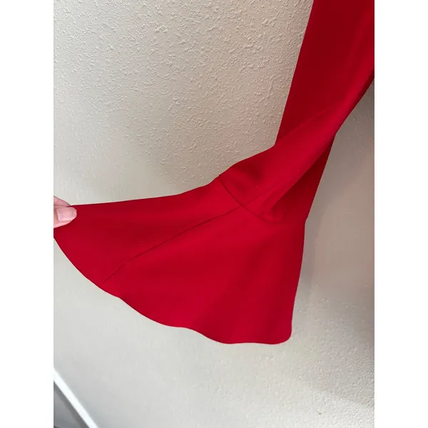 NWOT Alice +‎ Olivia Tameika Trumpet-Sleeve Crepe Mini Dress 8 Red CC707202508 - Image 9
