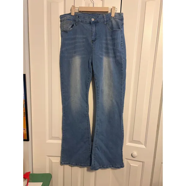 Womens Light Wash Flared Jeans Bell Bottom‎ Denim Casual Pants Size XL - Image 3