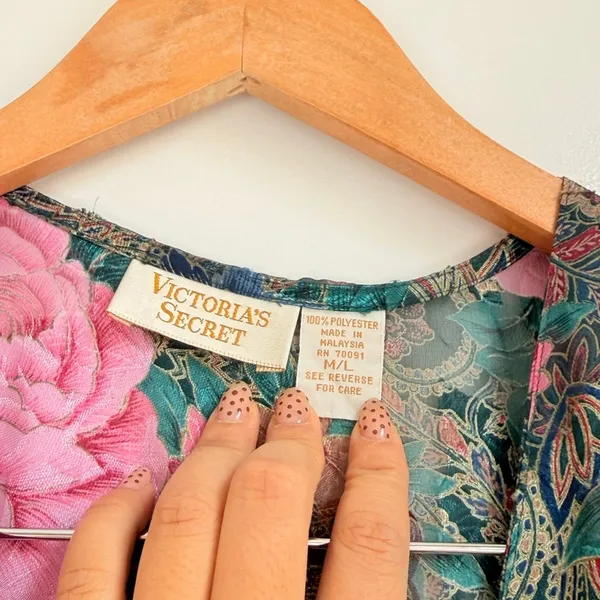 Vintage‎ Victoria Secret Gold Label 2pcs Nightie Undie Satin Floral Sleep Shirt - Image 4