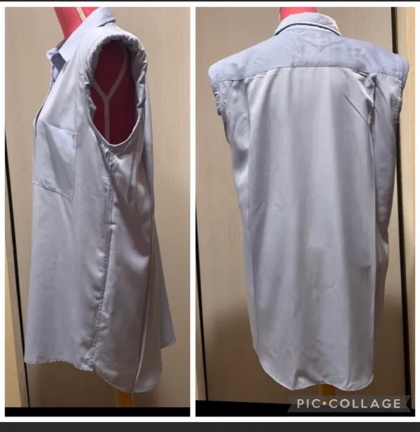 Oversize shoulder pads sleeveless shirt in blue size L - Image 3