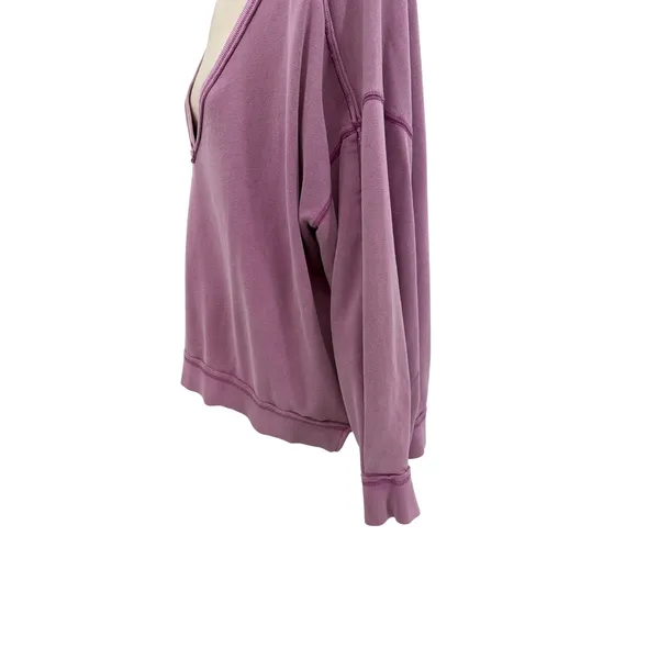 Free People‎ We The Free Oversized V Neck Raw Seam Sweatshirt Purple Small - Image 4