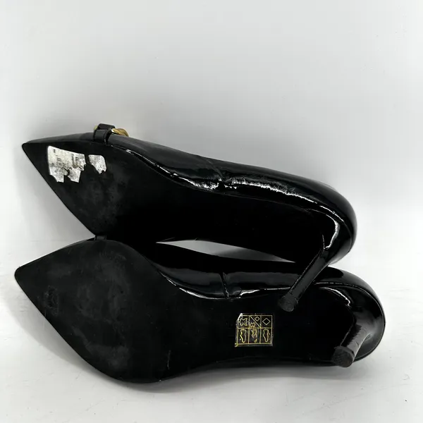 Jeffrey Campbell Pump Heels Stiletto Gold Chain Pointed Patent Leather Black 7.5 - Image 7