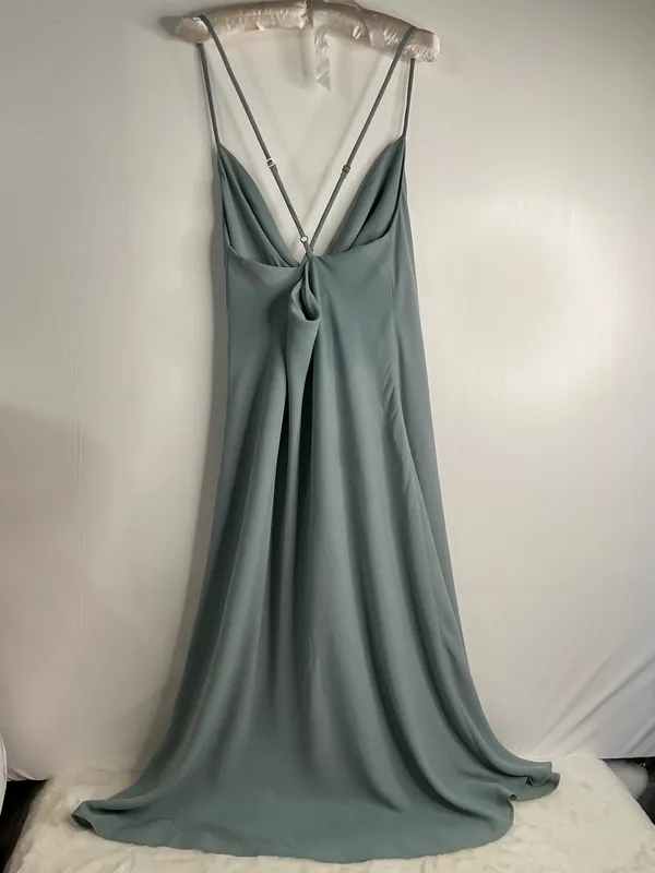 Show Me Your Mumu Verona Cowl Dress Size L Silver Sage Green Luxe Satin Slip Gown - Image 2