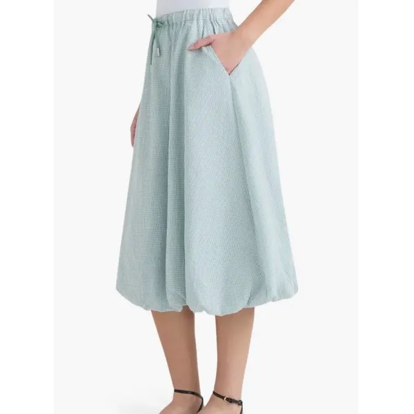 Hunter Gingham‎ Bubble Hem Midi Skirt in Surf Spray Large NWT - Image 4