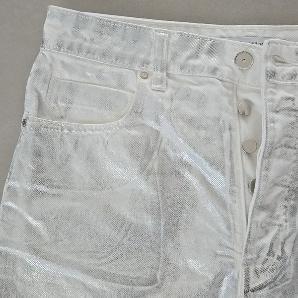 Zara High Rise Shimmering Light Grey Shorts Size 6 - Image 3