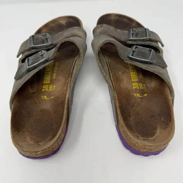 Birkenstock Arizona Leather Sandals Womens 38 Gray Purple Outdoor Gorpcore Birks - Image 6