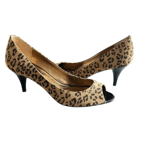 Elie Tahari Peep Toe Heels Pumps Leopard‎ Animal Print Suede High Heel - Image 7