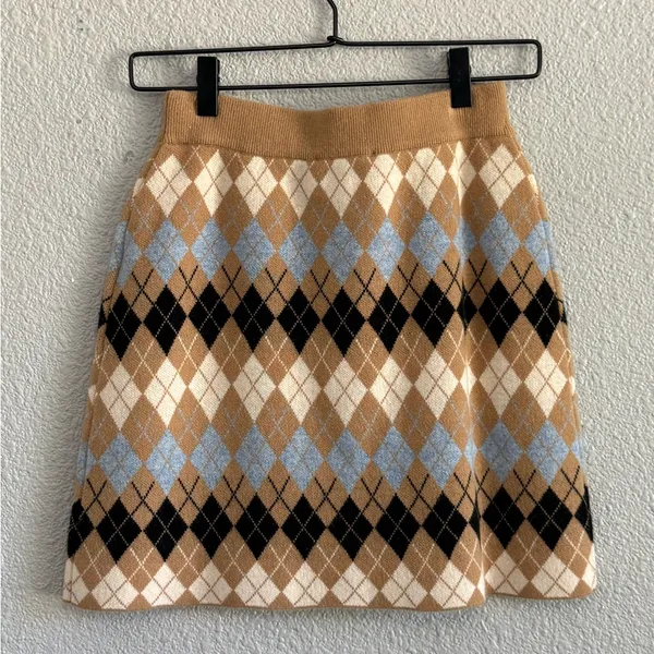 NWT Maje Argyle‎ Jilina Wool Blend Mini Skirt in Camel Size 38/Small - Image 6