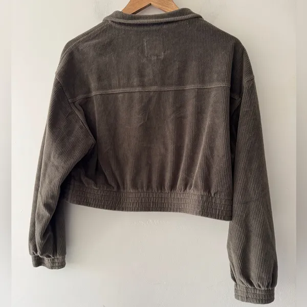 Aerie Olive Green‎ Corduroy Cropped Bomber Zip Up Jacket - Image 3