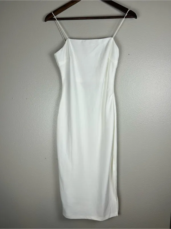 Princess Polly White Bungee Strap Midi Dress with Side Slit Size 4 Bridal - Image 3