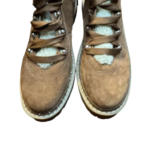 Steve Madden Boots Womens Size 7.5 Brown Leather Rainier Faux Fur‎ Ankle Lug - Image 2