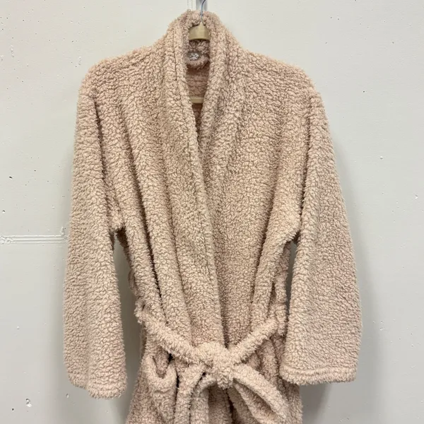 Pottery Barn Unisex Cozy Comfort Robe Teddy Plush Cozy Comfy Belted Large Beige‎ - Image 4