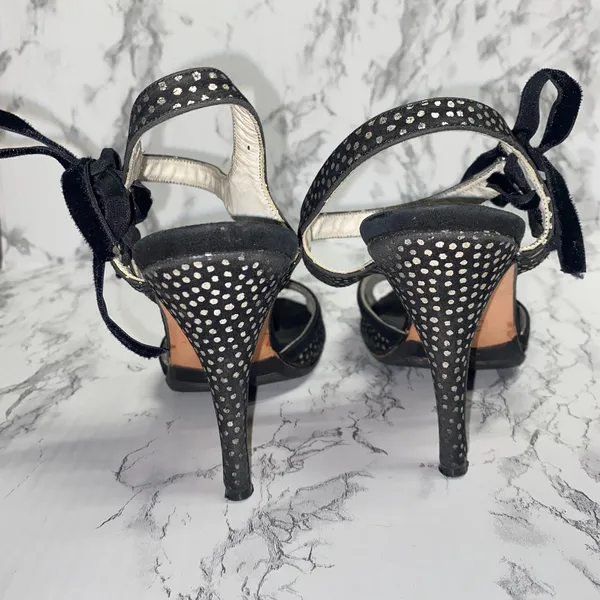 Comme Il Faut Vintage Argentine Tano Polka Dot Velvet Tie Ankle Heels Women's 7 - Image 6