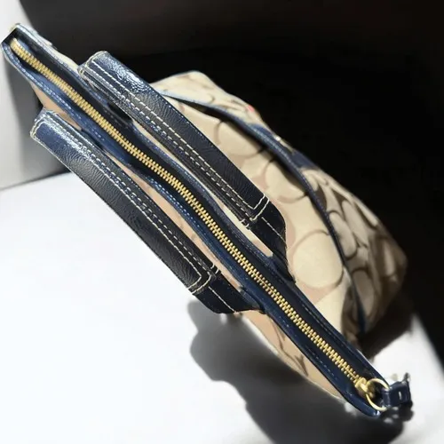 COACH Crossbody‎ Signature Foldover - Khaki/Navy F23304 Jacquard Tote - Image 4
