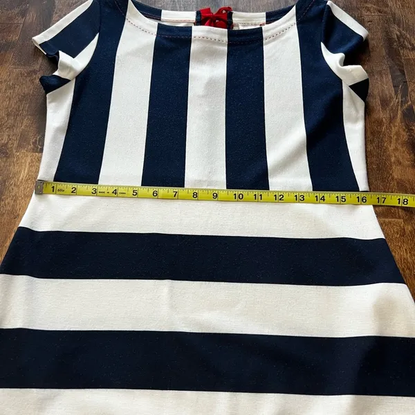 ANTHROPOLOGIE Postage Stamp Navy & White Striped Mini Dress Size Medium - Image 11