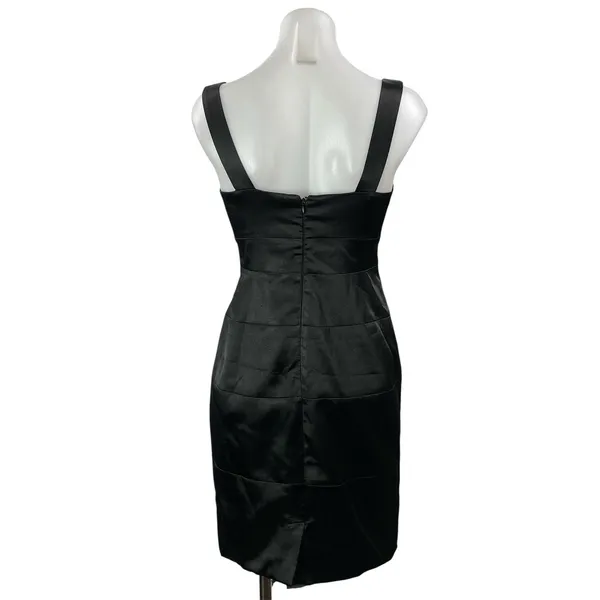 London Times Black Sleeveless Silk Satin Sweetheart Bandage Mini Bodycon Dress 4 - Image 3