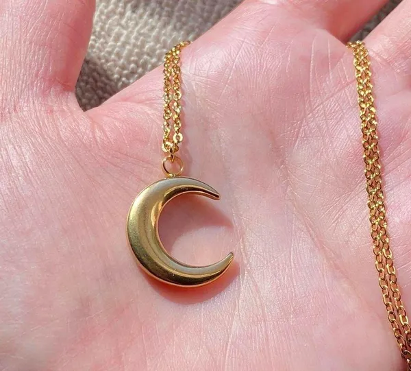 Handmade gold stainless steel celestial whimsical vintage simple moon necklace🌟 - Image 4