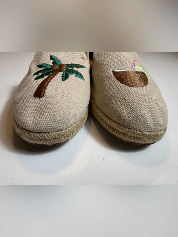 J.Crew Factory Tropical Embroidered Slip-On Espadrilles PalmTree Coconut Size9.5 - Image 6