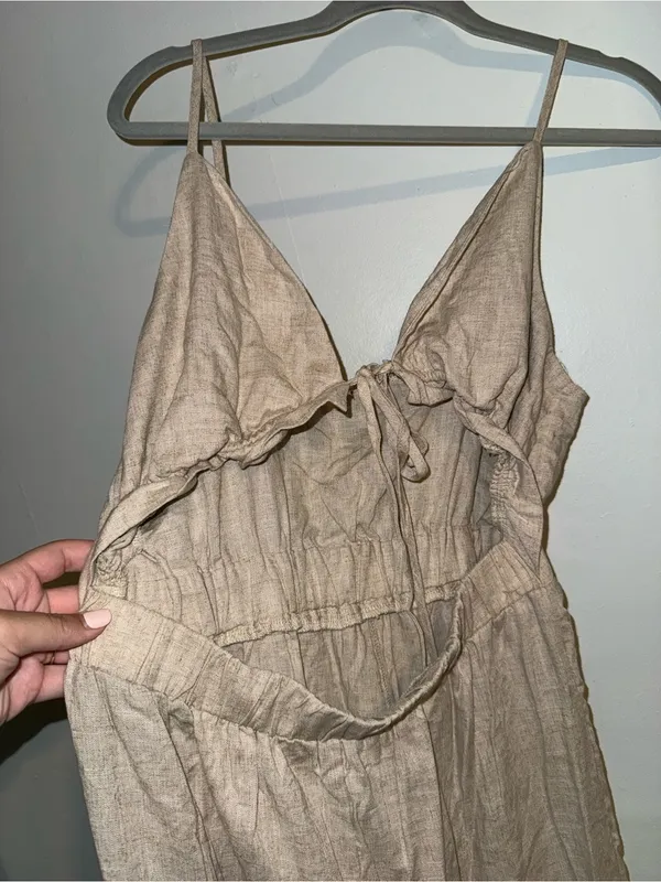 Beige Spaghetti Strap Pantsuit Tan Size L - Image 2