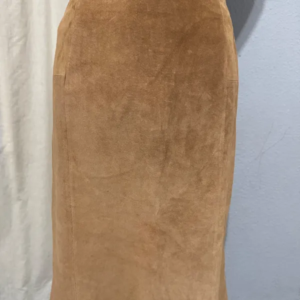 Anonymous John Carlisle Tan Suede Leather A-Line Midi Skirt Size 14‎ Camel Brown - Image 8