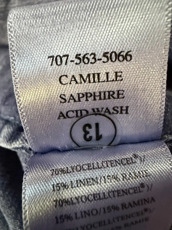 Rails Camille Blouse XS Sapphire Acid Wash Tencel Linen Ruffle Collar Top - Image 7