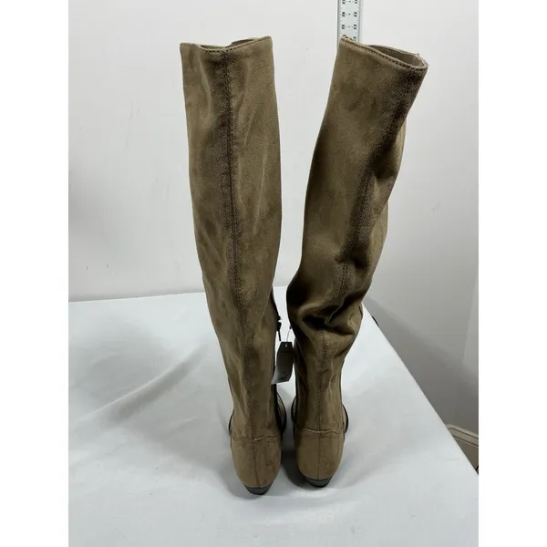 Womans NWT Time & Tru OTK Western Style Boots Size 8 Tan Pull On 1/4 Zip - Image 8