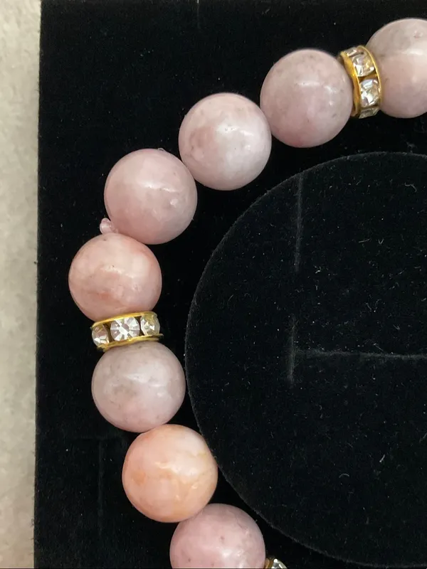 Delicate Pink Beaded Bracelet with Gold Crystal Spacers - Image 2