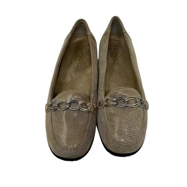 Vionic Alda‎ Leather Loafer Orthotic Shoe Flats in Beige Tan Size US 7 Wide - Image 2