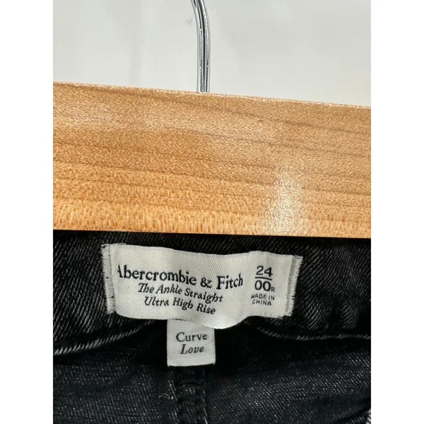 Abercrombie Fitch Curve Love Ultra High Rise Ankle Straight Jeans Black 00R‎ 24 - Image 6